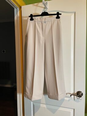 Cream Wide-Leg Cropped Trousers
